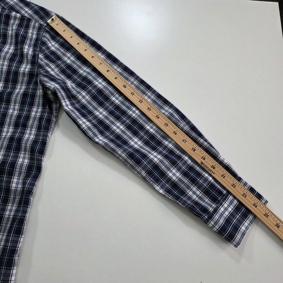 Sondergaard Casual Shirt Men 16 Blue White Plaid LS Buttons Collar Fitted Cotton - Picture 6 of 16